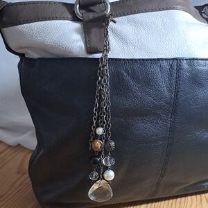 Elegant Black and White Leather Tote Bag Purse Jewelry